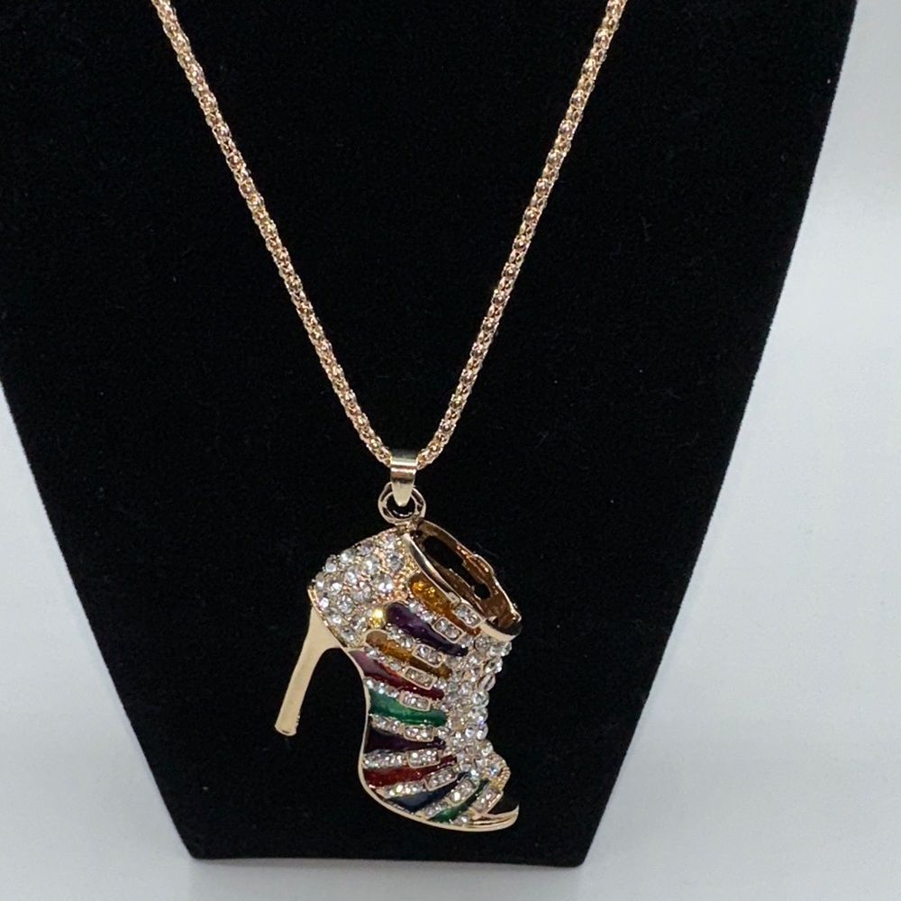 Betsey Johnson Gold Multicolor Shoe Pendant Necklace